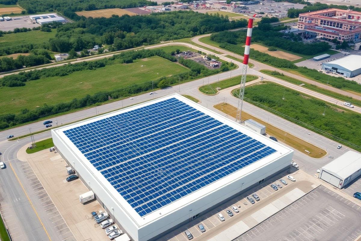Industrial solar plant on a factory roof